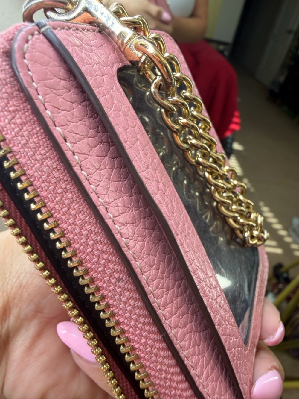 Coach Pink Pebbled Leather Card Holder Wallet Wristlet gold Chain Id 🪪 holder - Picture 16 of 17